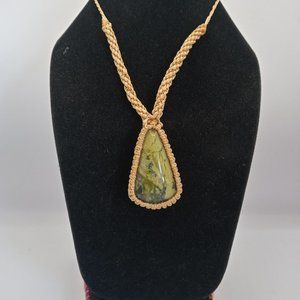 Handmade Macrame Necklace with Natural Serpentine Stone